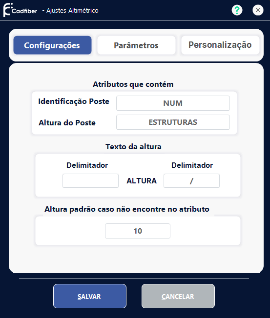 Altimétrico Configurações